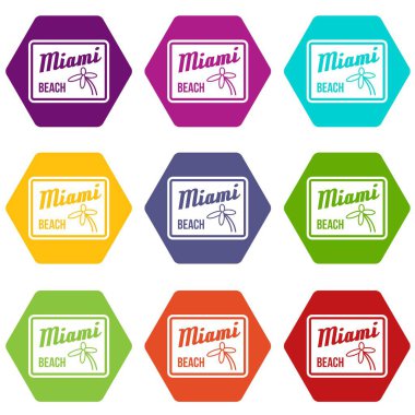 Renk altı yüzlü Miami beach Icon set