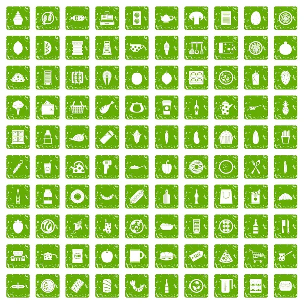 100 öğle yemeği simgeler grunge yeşil ayarla