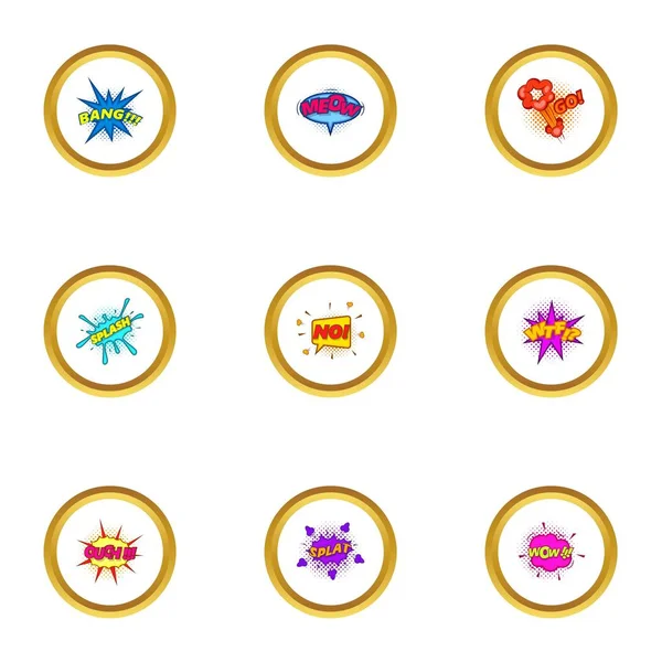 Pop art bolla icone set, stile cartone animato — Vettoriale Stock