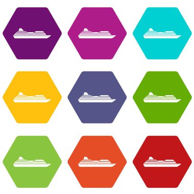 Renk altı yüzlü Cruise liner Icon set
