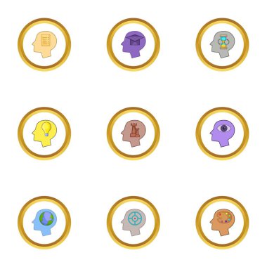 Baş Icons set, karikatür tarzı yaratıcı düşünceler