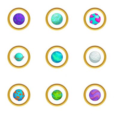 Uzay gezegen Icons set, karikatür tarzı
