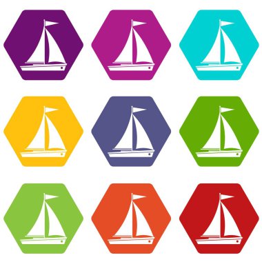 Renk altı yüzlü yat Icon set