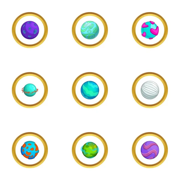 Ruimte planeet iconen set, cartoon stijl — Stockvector