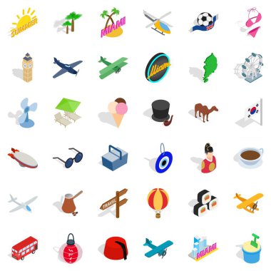 Beach Icons set, izometrik stili