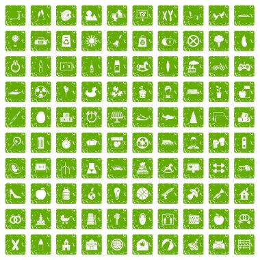 100 Doğum izni simgeler grunge yeşil ayarla