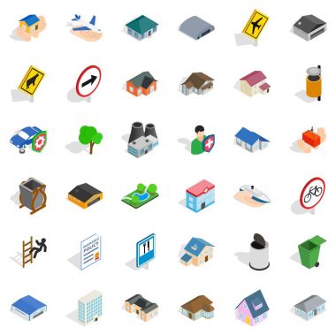 Şehir Icons set, izometrik tarzı