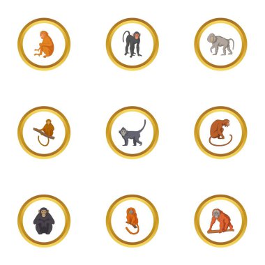 Vahşi maymun Icons set, karikatür tarzı