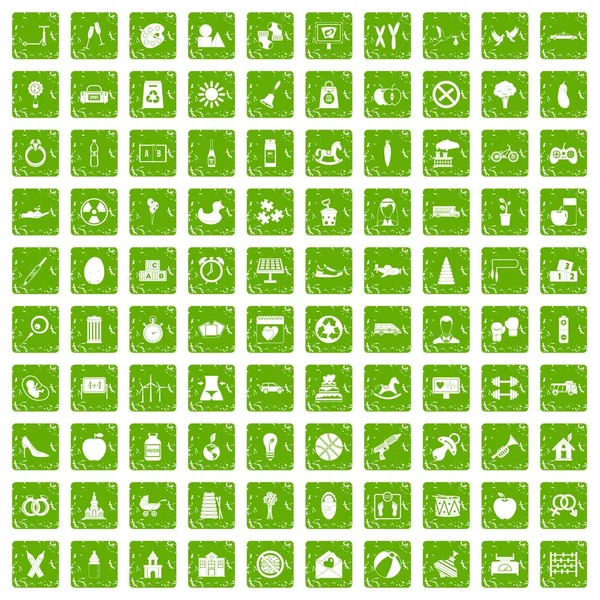 100 Doğum izni simgeler grunge yeşil ayarla