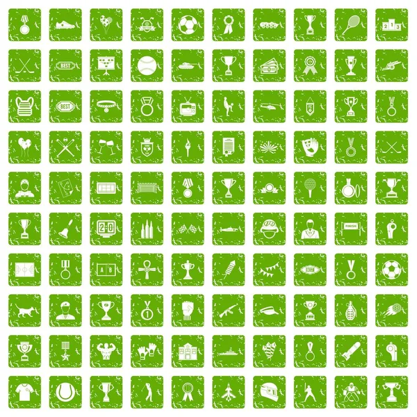 100 madalya simgeler grunge yeşil ayarla