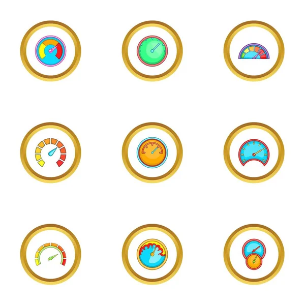 Tipos de iconos de velocímetros conjunto, estilo de dibujos animados — Vector de stock
