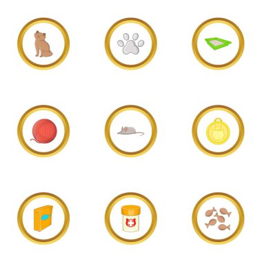 Kedi şeyler Icons set, karikatür tarzı