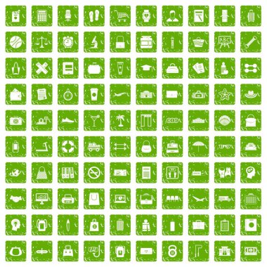 100 çanta simgeler grunge yeşil ayarla