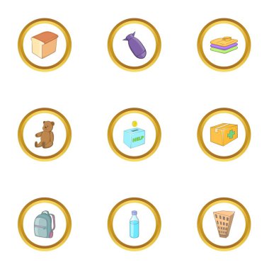 Mülteciler Icons set, karikatür tarzı