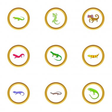 Küçük kertenkele Icons set, karikatür tarzı