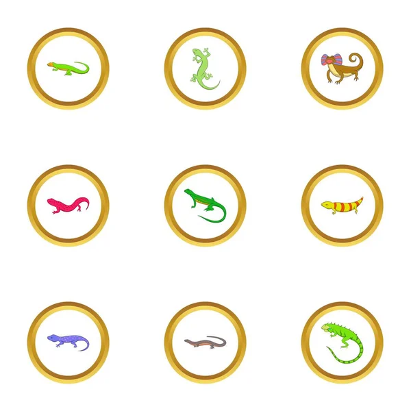 Pequeño conjunto de iconos de lagarto, estilo de dibujos animados — Archivo Imágenes Vectoriales