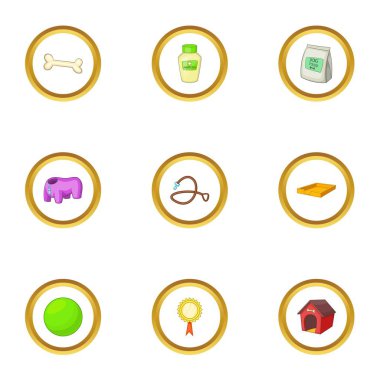 Evde beslenen hayvan kaygı Icons set, karikatür tarzı