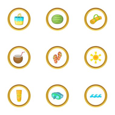 Tropikal plaj Icons set, karikatür tarzı