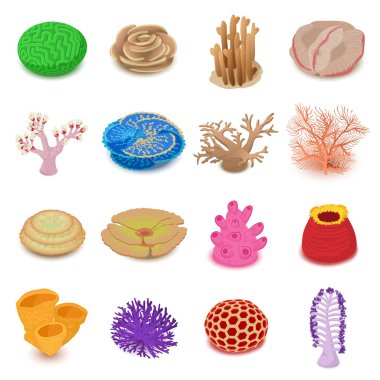 Mercan kayalığı Icons set, izometrik stili