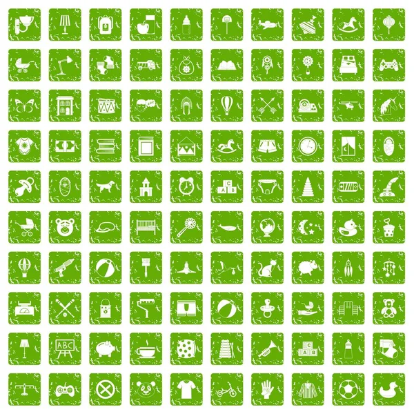 100 kreş simgeler grunge yeşil ayarla