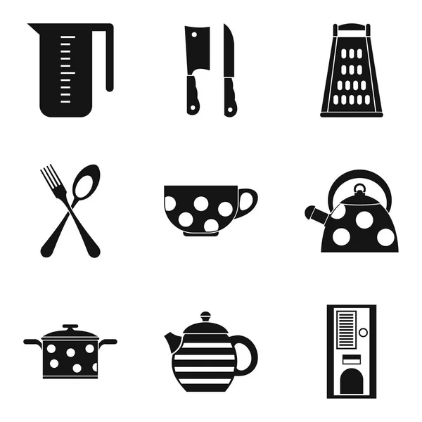 Set mit Teeservice-Symbolen, einfacher Stil — Stockvektor