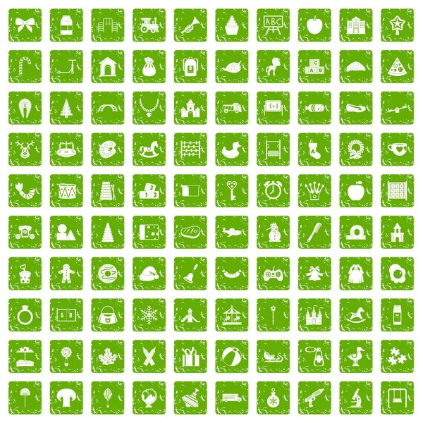 100 anaokulu simgeler grunge yeşil ayarla