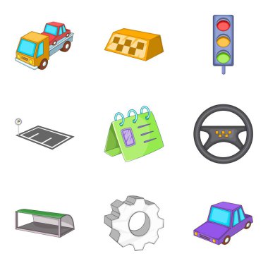 Tahliye hizmeti Icons set, karikatür tarzı