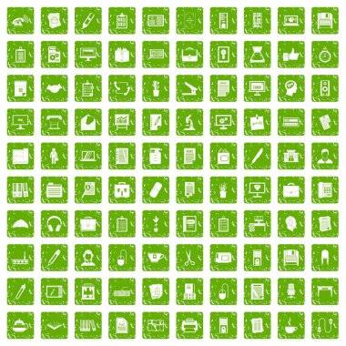 100 office simgeleri grunge yeşil ayarla