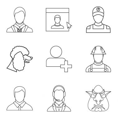 Kostüm Icons set, anahat stili