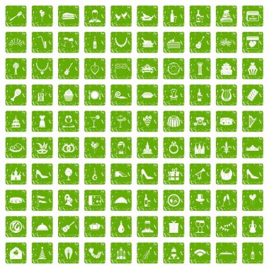 100 Ziyafet simgeler grunge yeşil ayarla