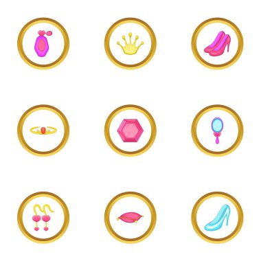 Prenses şey Icons set, karikatür tarzı