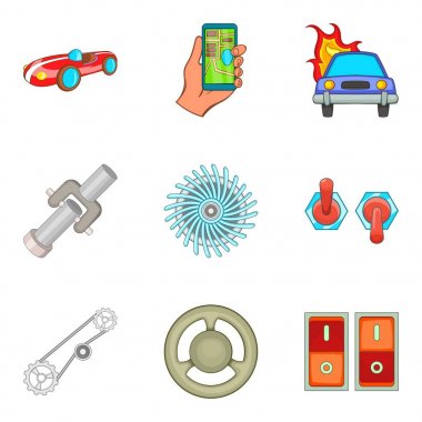 Otomotiv elektronik Icons set, karikatür tarzı
