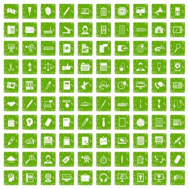 100 office iş simgeleri grunge yeşil ayarla