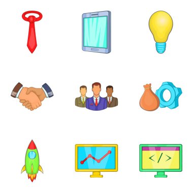 Icons set, karikatür tarzı zengin şirket