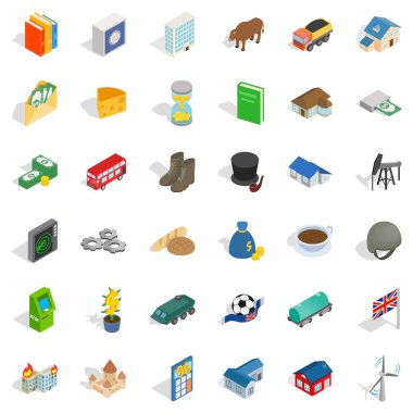 Para birimi simgeleri seti, izometrik stili