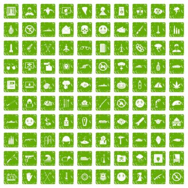 100 baskı simgeler grunge yeşil ayarla