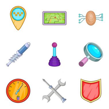 Yedek parça Icons set, karikatür tarzı teslim