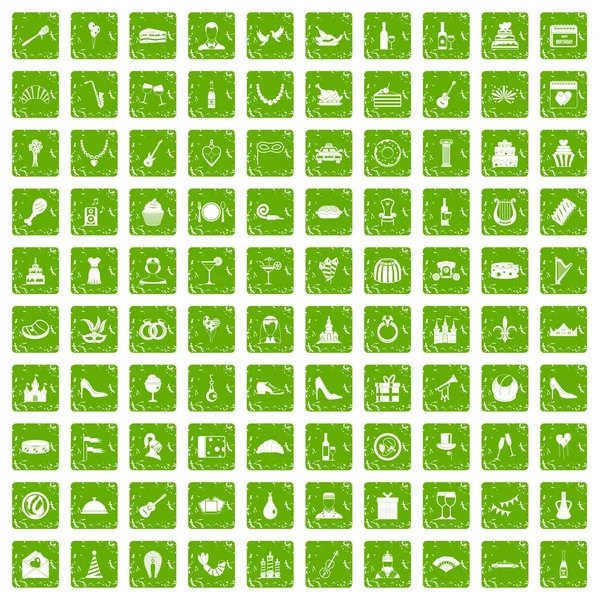 100 Ziyafet simgeler grunge yeşil ayarla