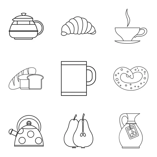 Çay Icons set için yeme, anahat stili — Stok Vektör