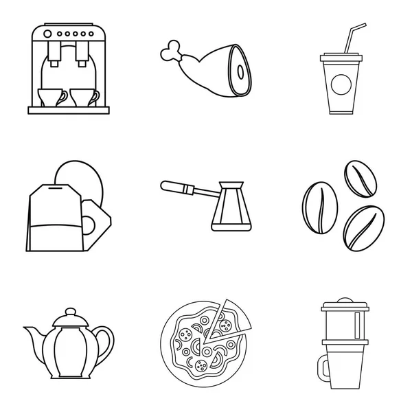 Sokak Icons set, anahat stili kahve — Stok Vektör