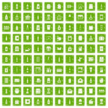 100 ambalaj simgeler grunge yeşil ayarla