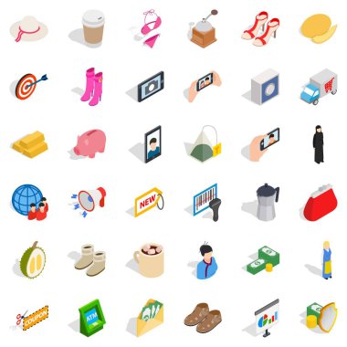 Kadın Icons set, izometrik stili