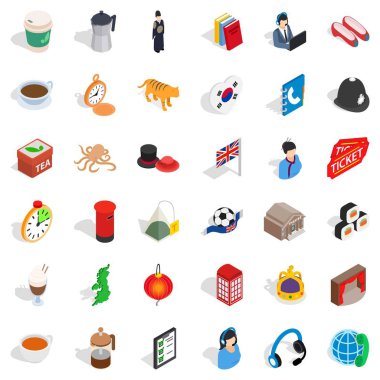 Kahve simgeleri ayarlandı, izometrik biçim