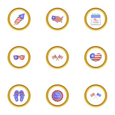 Dört Temmuz günü simgeler ayarla, tarzı çizgi film