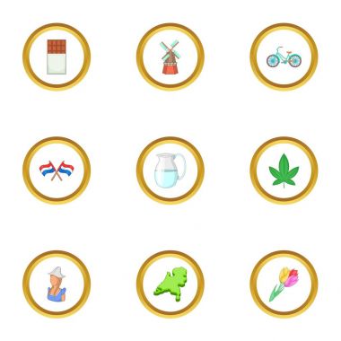 Tipik Hollanda Icons set, karikatür tarzı