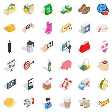Kadın Icons set, izometrik stili