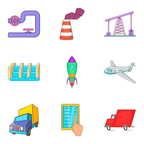 Ensemble d'icônes d'affaires industrielles, style dessin animé — Image vectorielle