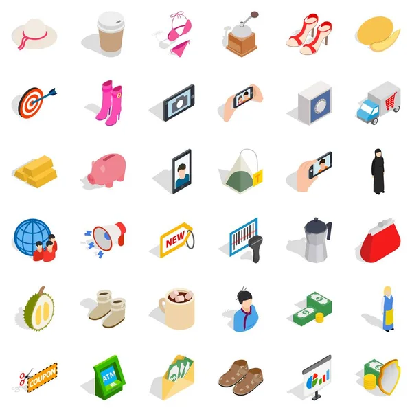 Kadın Icons set, izometrik stili