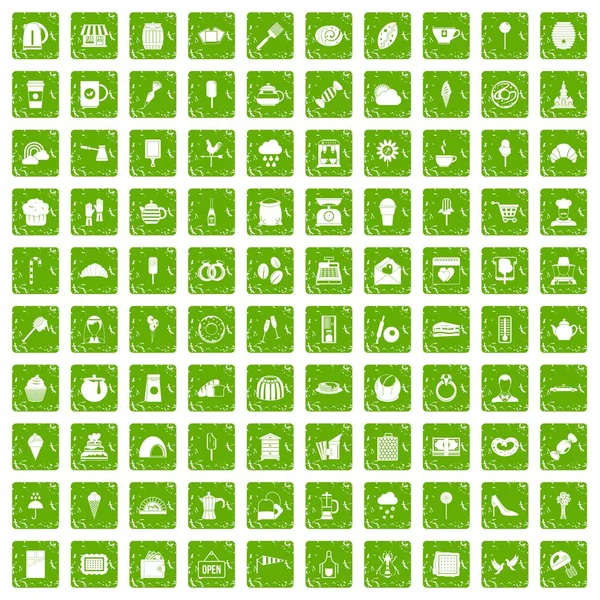 100 iconos de pastelería en verde grunge — Archivo Imágenes Vectoriales