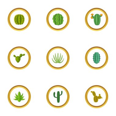 Yeşil kaktüs Icons set, karikatür tarzı